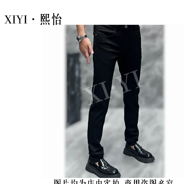 【XI.YI/熙怡】秋季百搭男士黑色高弹简约微修身小直筒牛仔裤 N6688