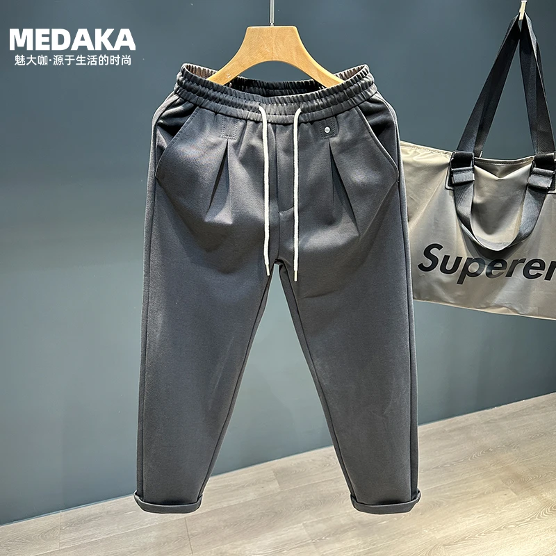 秋冬季新款阔腿宽松休闲卫裤男小直脚哈伦萝卜裤针织直筒运动裤男