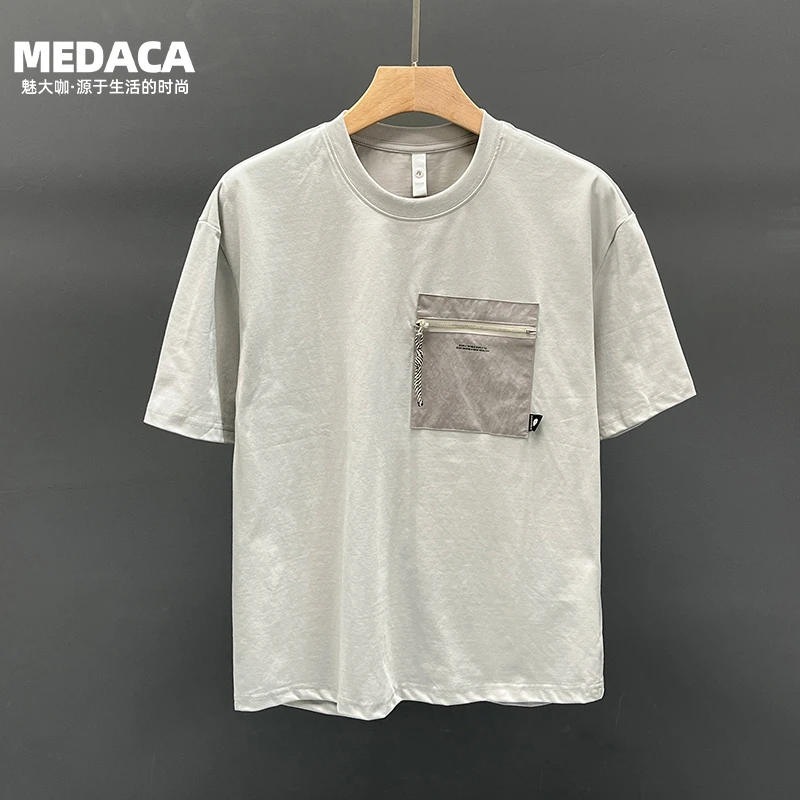 2024夏季新款男士短袖t恤浅灰色潮牌男装宽松圆领半袖爆款男上衣