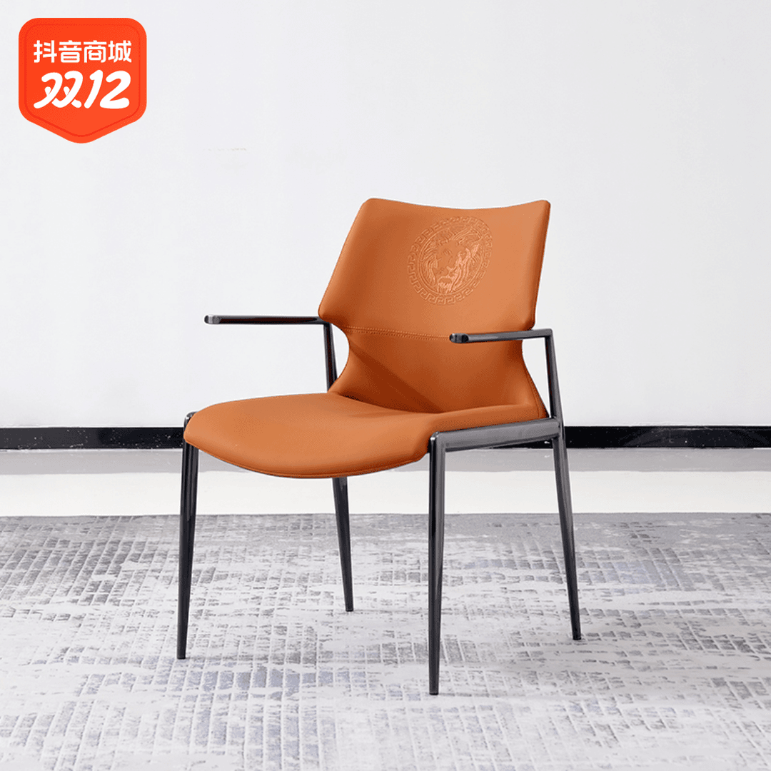 【典可】意式极简高端真皮餐椅家用带扶手靠背椅设计师款茶桌椅子