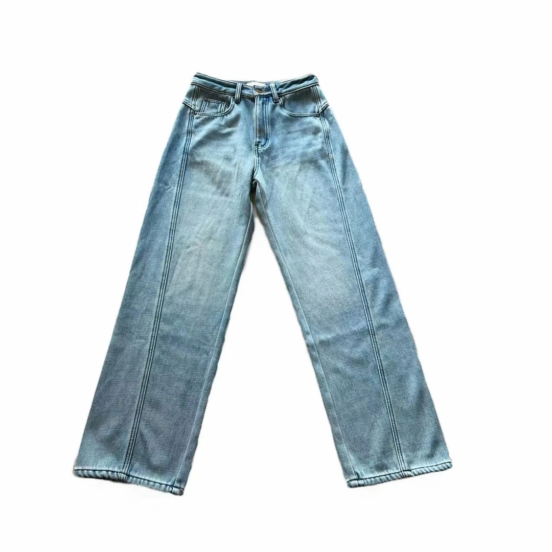 【秀秀新品xiuxiu】加厚加绒显瘦保暖直筒牛仔裤 时尚