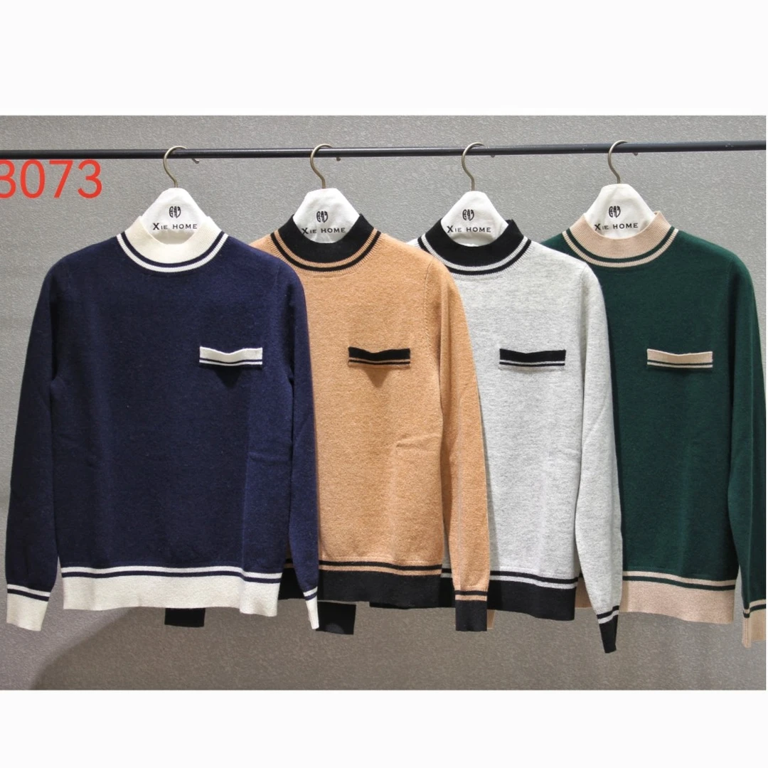 此時moment清仓羊绒半高领假口袋海军风年轻撞色时尚羊绒套头衫