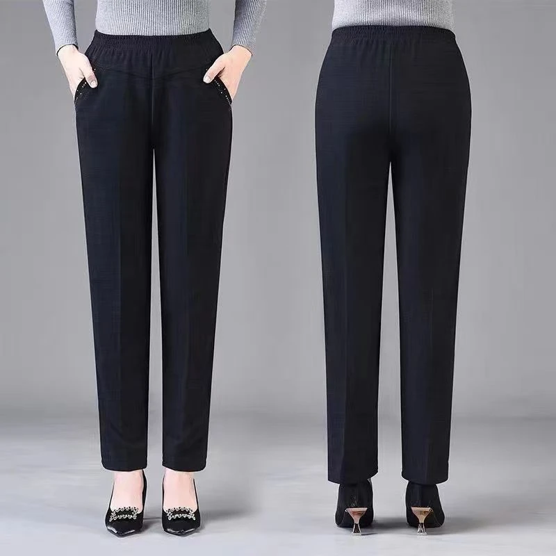 中老年人妈妈裤子秋冬加绒加厚高腰直筒长裤宽松显瘦休闲裤奶奶裤