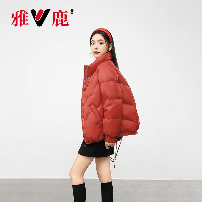 V/雅鹿23新款立领短款羽绒服女轻薄款时尚休闲纯色羽绒服冬季2317