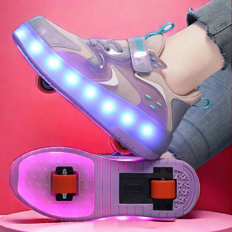 女童暴走鞋四轮隐形轮滑鞋网面透气儿童运动溜冰鞋男孩学生爆走鞋