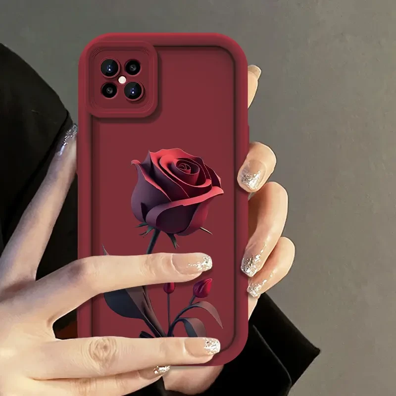 适用于OPPO A92S暗红玫瑰个性手机壳全包硅胶防摔女款创意软壳