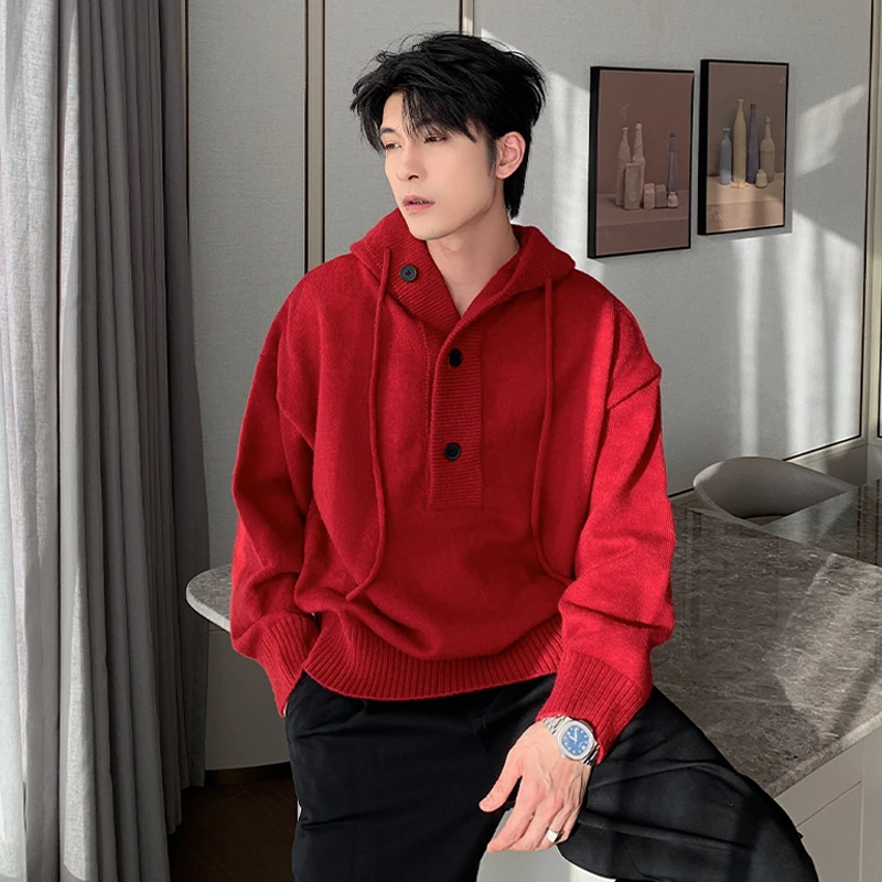 新款秋冬季超好看连帽毛衣男士半开衫针织衫男潮牌情侣套头上衣