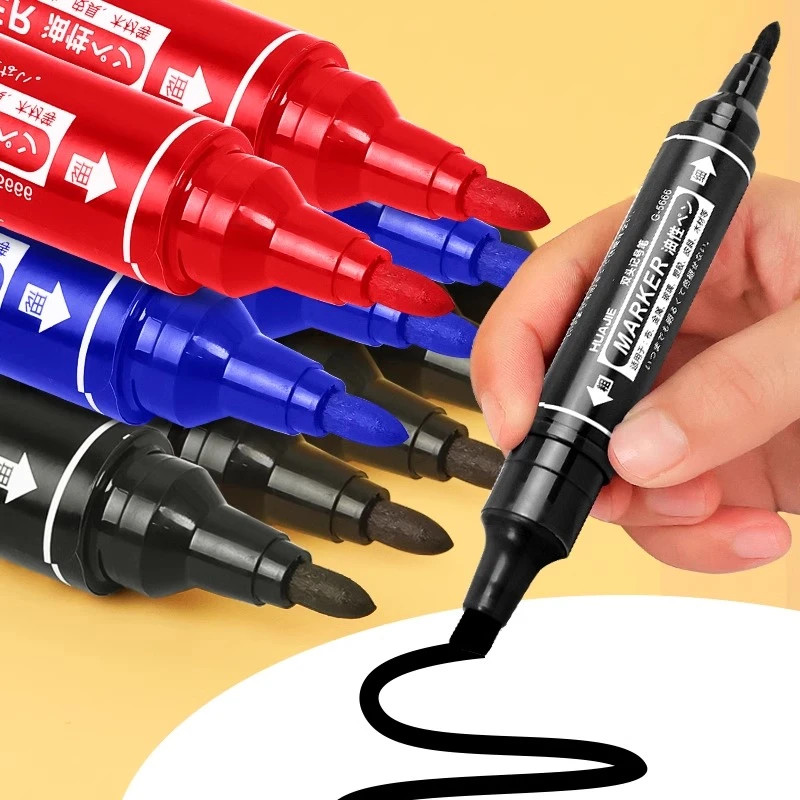 华杰油性大头笔大容量双头记号笔粗细笔标记笔标签笔防水黑白板笔