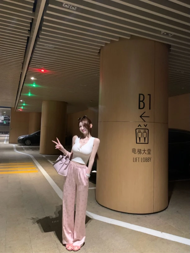 TUTU【松弛定律】笑脸印花缎面高腰显瘦冰丝直筒垂感阔腿裤#CK941