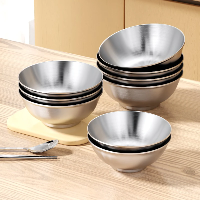 304不锈钢碗双层防烫家用面碗儿童防烫防摔吃饭碗大号汤碗拉面碗