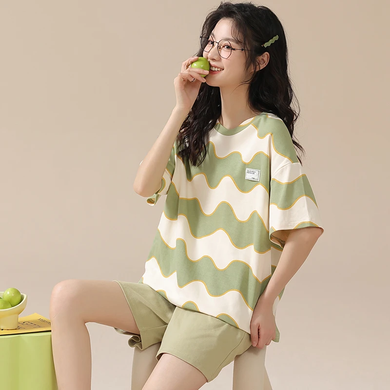 睡衣女夏季纯棉短袖短裤网红风家居服夏天薄款100%全棉新款两件套