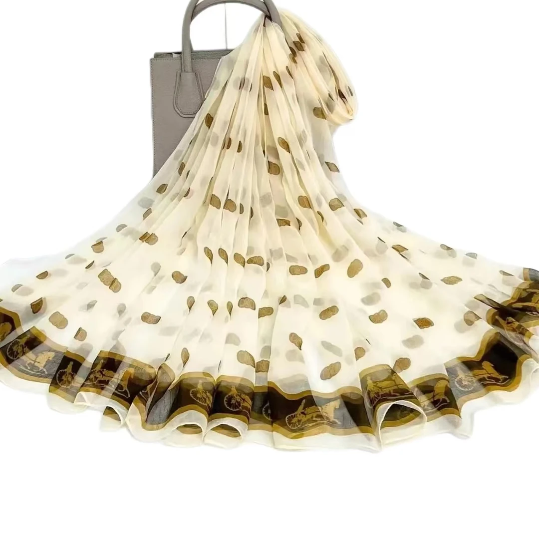 波点鳄鱼皱1.8米长1.4米宽气质丝巾围巾时尚百搭女士优雅围巾丝巾