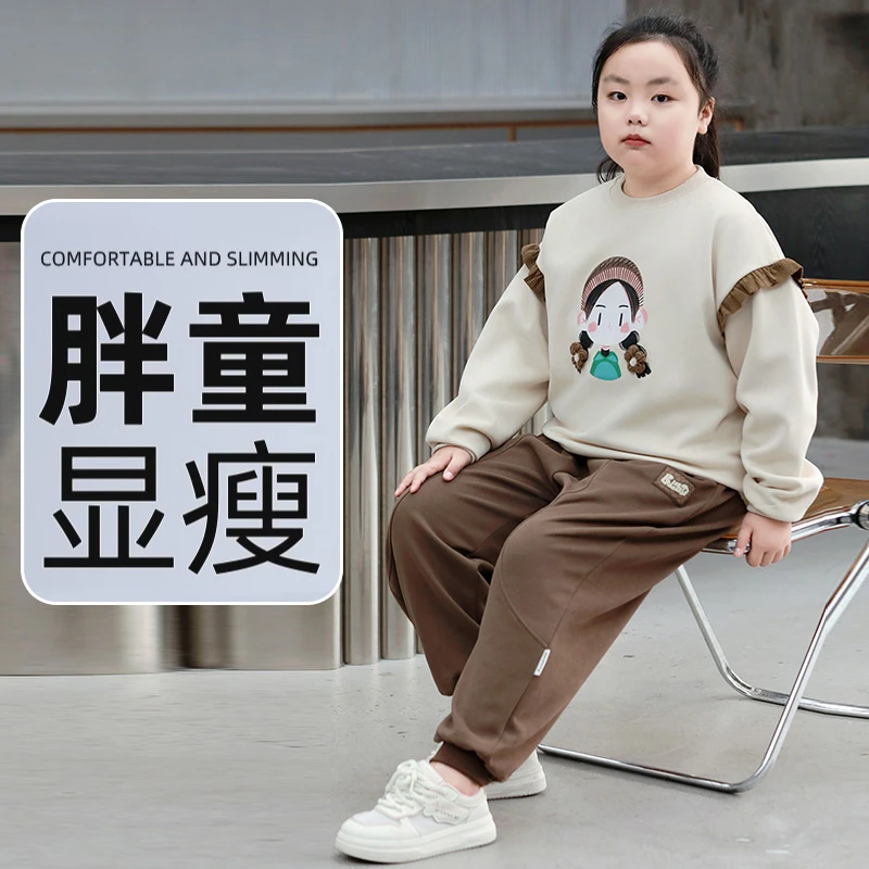 胖女童套装春秋季加肥加大中大童休闲宽松运动套装大码特肥两件套
