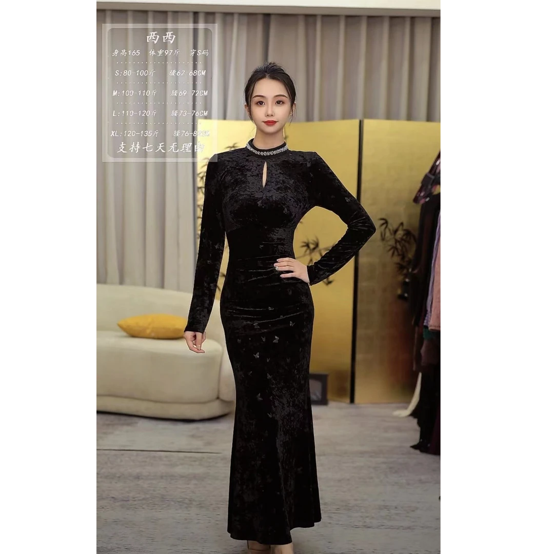 【西西推荐】设计师鱼尾款年轻时尚气质优雅长袖连衣裙SXXWY407436