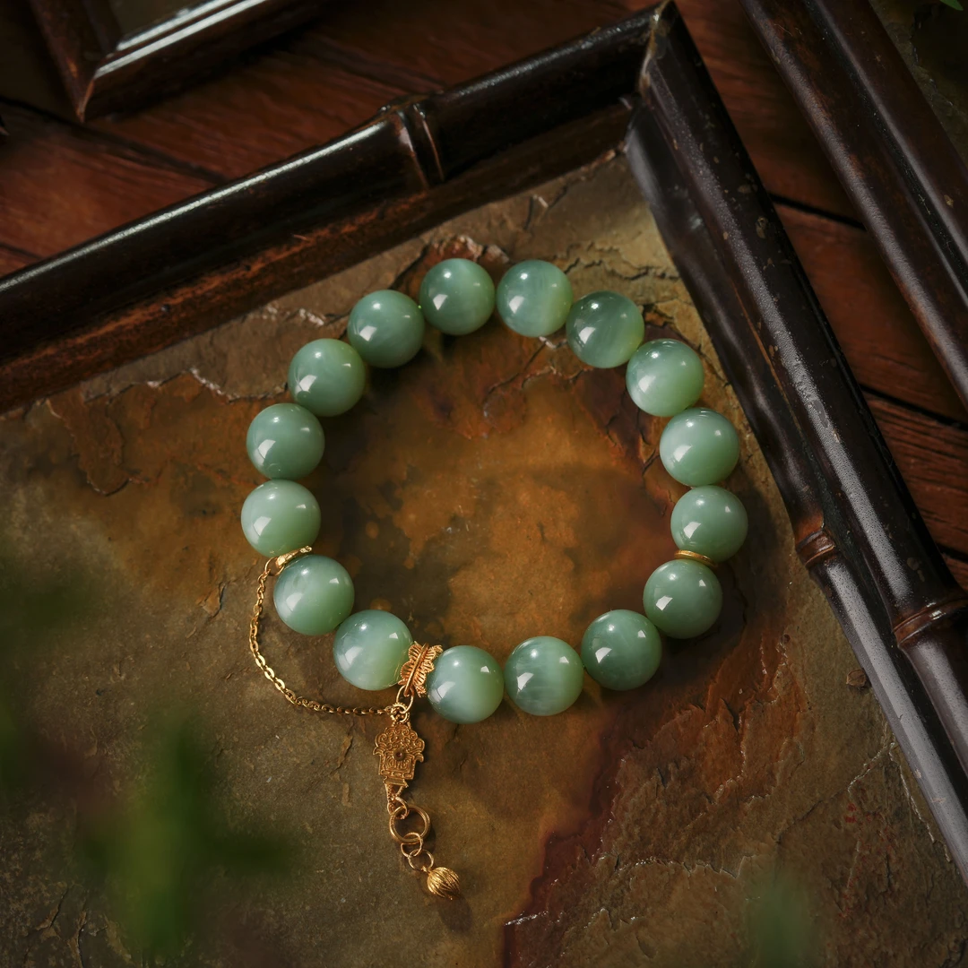 诗雅·和田玉冰猫18K金典藏级手串AS0450约12mm