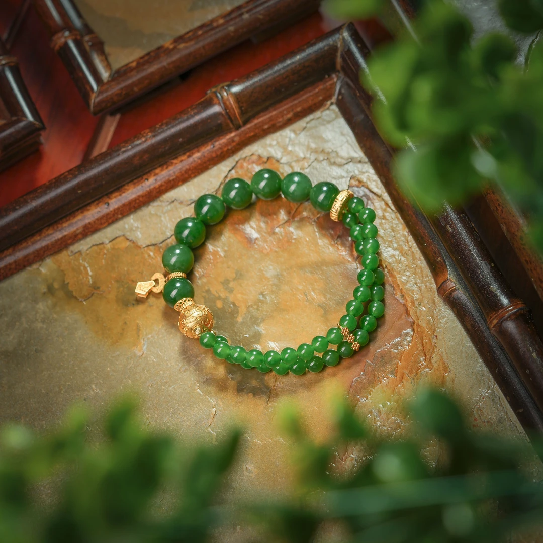 引春·典藏级和田玉老俄碧18K金高定手串AS0705