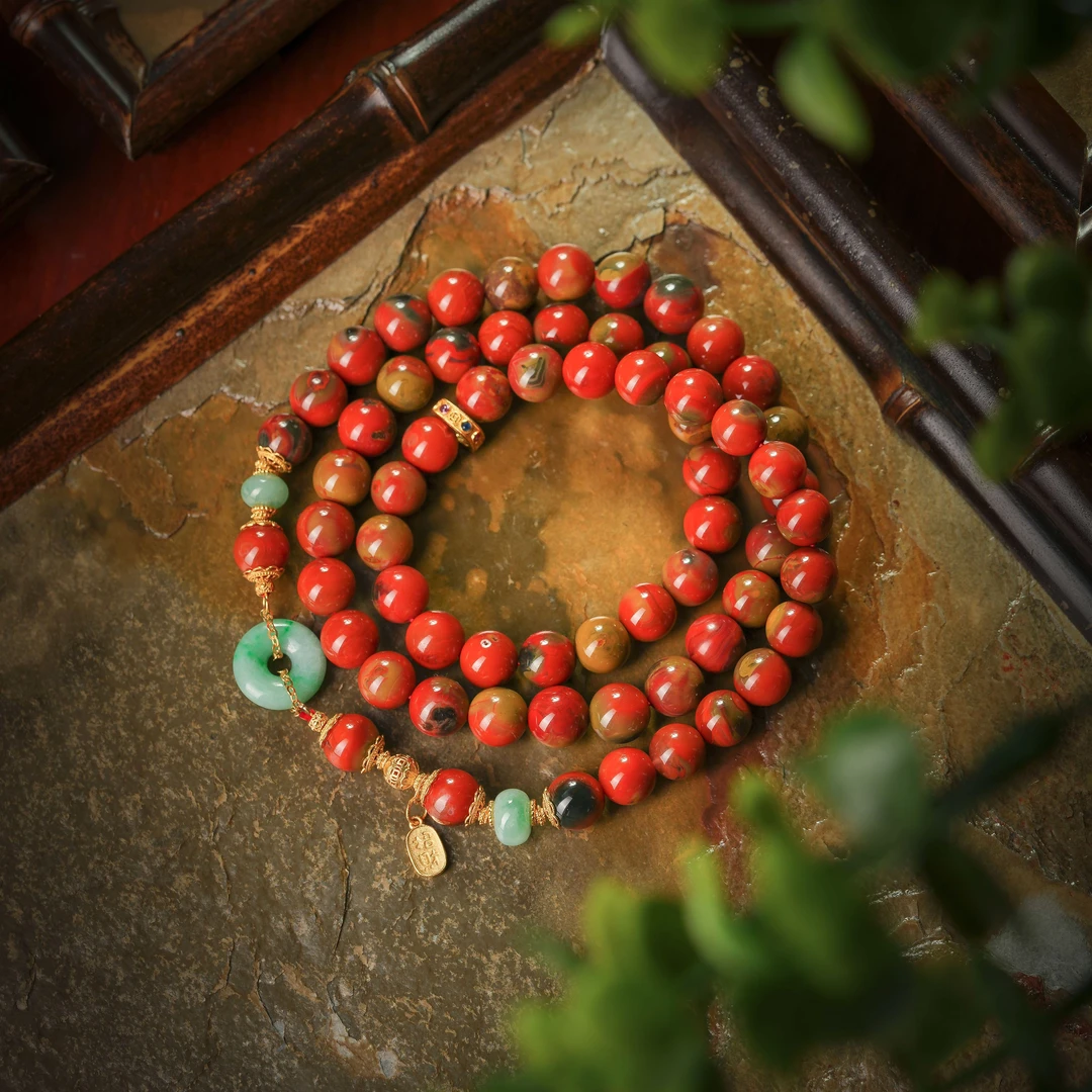 悦希·典藏级南红皮桨老料18K金多戴款手串项链AS0576约8mm±