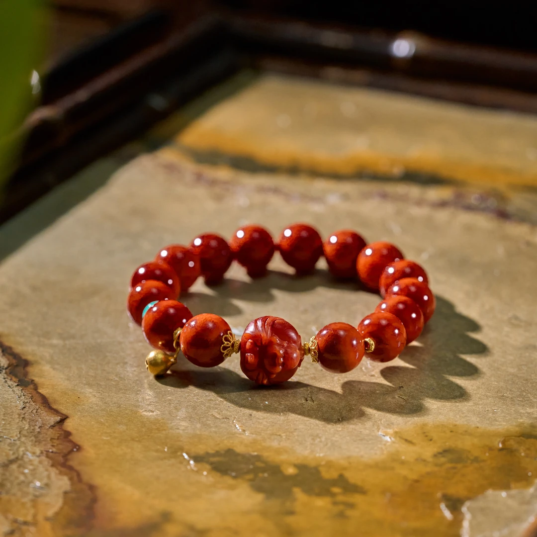 若鸿·南红老料18K金精品手串AS0154珠径约11mm