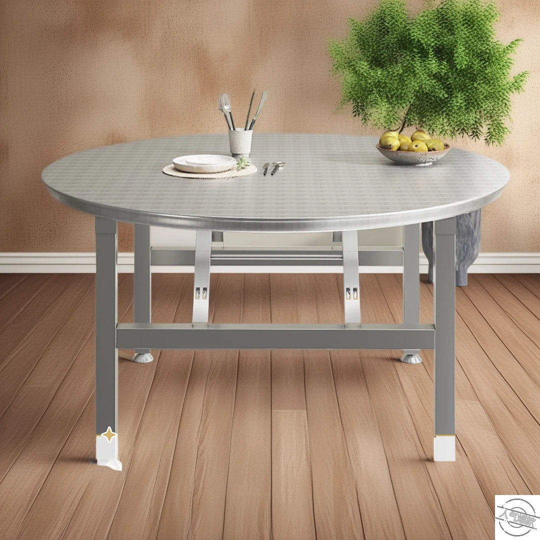 可折叠夜宵烧烤大圆桌食堂加厚不锈钢餐桌户外酒店家用出租简约桌