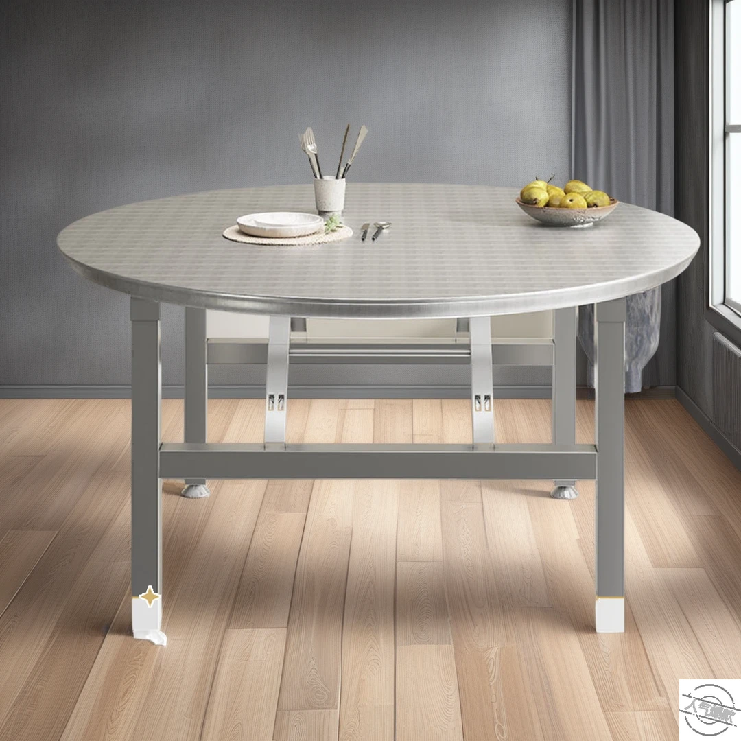 可折叠夜宵摊位烧烤大圆桌加厚不锈钢餐桌子轻奢酒店家用简约简易