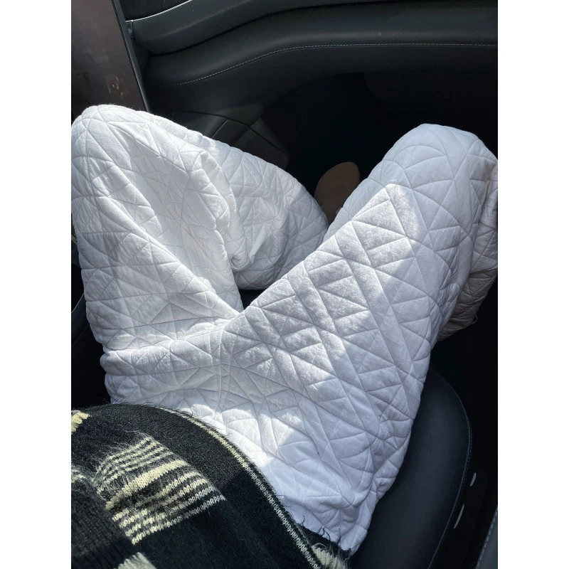 2025冬季新款菱格压线夹棉阔腿裤男女宽松百搭显瘦保暖收口休闲裤