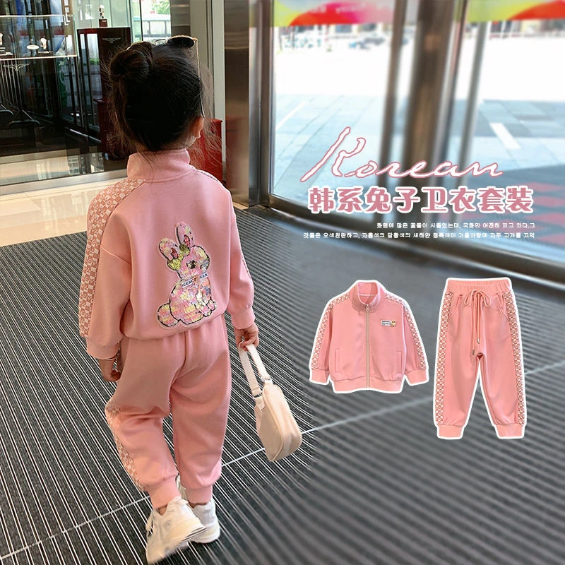 【许愿鹿】女童运动套装儿童2023款秋冬卫衣加绒女孩韩版网红春秋