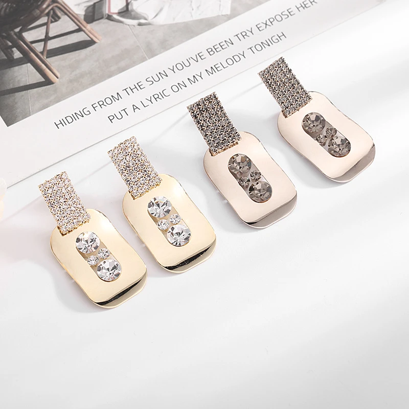 铜合金合成锆石耳饰 欧美夸张几何镶钻耳环女设计感复古港风925银