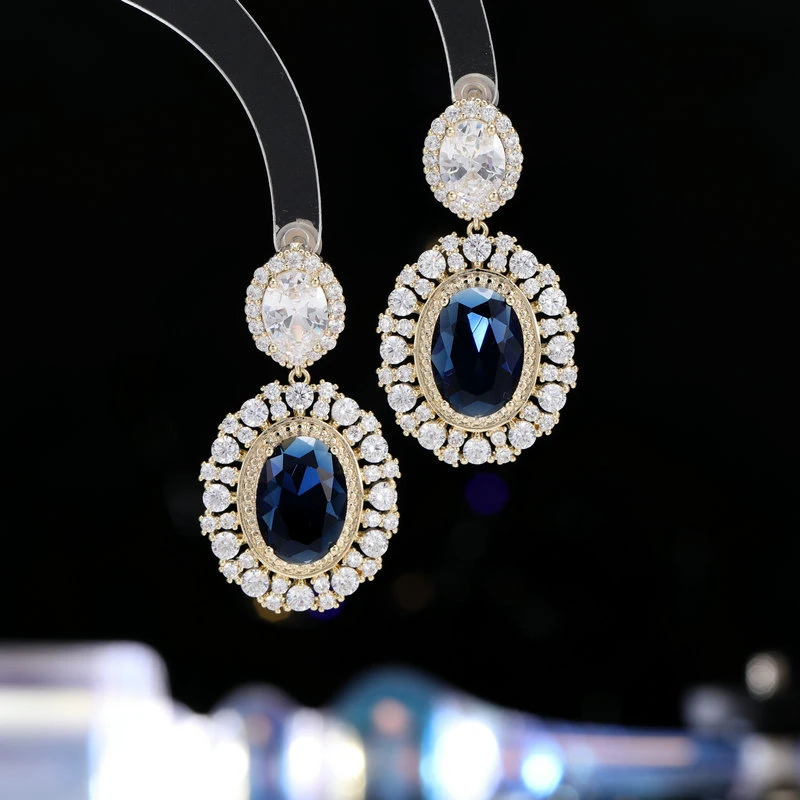 铜合金合成锆石耳饰 法式复古宫廷风耳钉s925银针轻奢优雅宴会礼