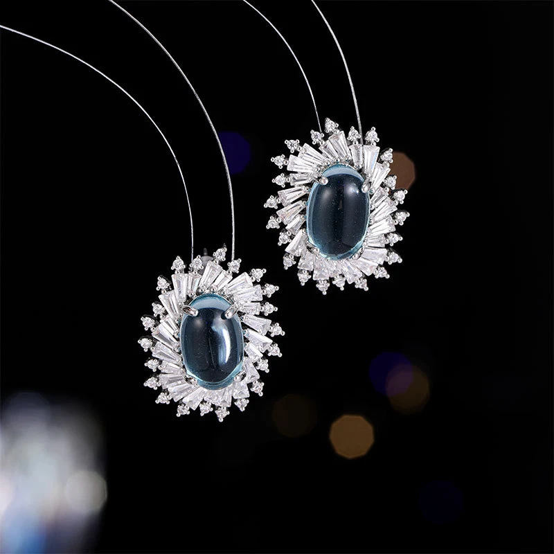 铜合金合成锆石耳饰 夏季简约气质小众高级感耳环时尚小清新几何