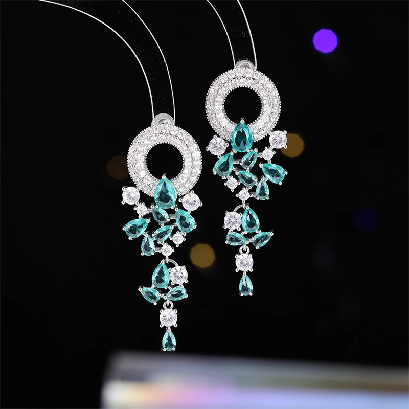 铜合金合成锆石耳饰 新款欧美彩宝耳坠s925银耳针森系个性复古宫