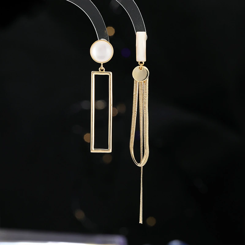 铜合金合成锆石耳饰 超仙个性不对称显脸瘦AB款流苏耳环优雅气质