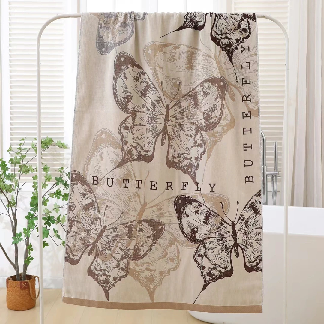 L【梦蝶浴巾】80*160cm牛奶泡芙高端多层纱布加厚亲肤透气浴巾