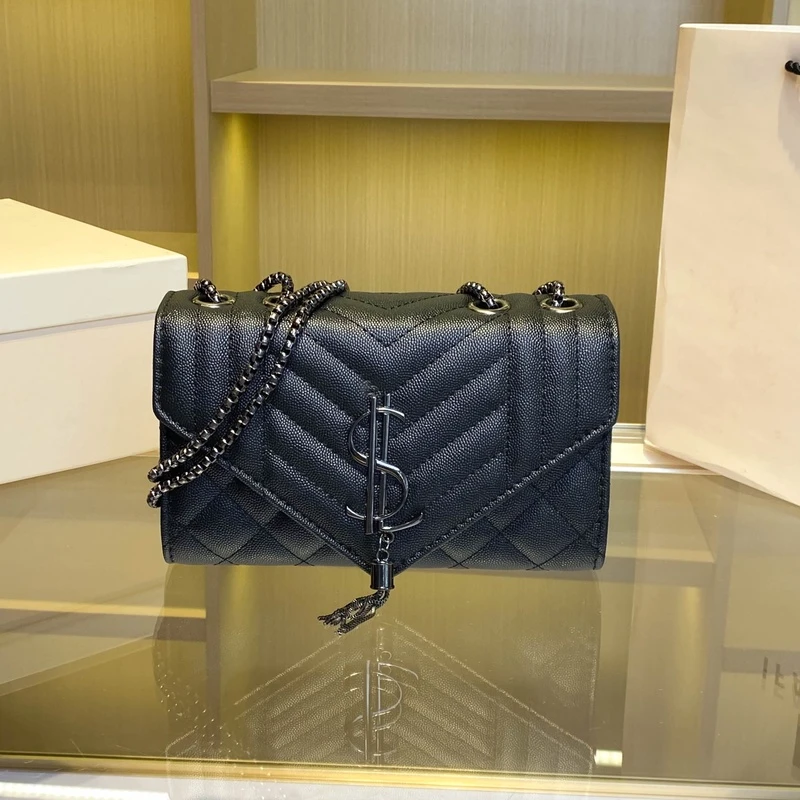 斜挎包小方包2025新款棋盘格百搭时尚单肩包链条女士包h036黑色