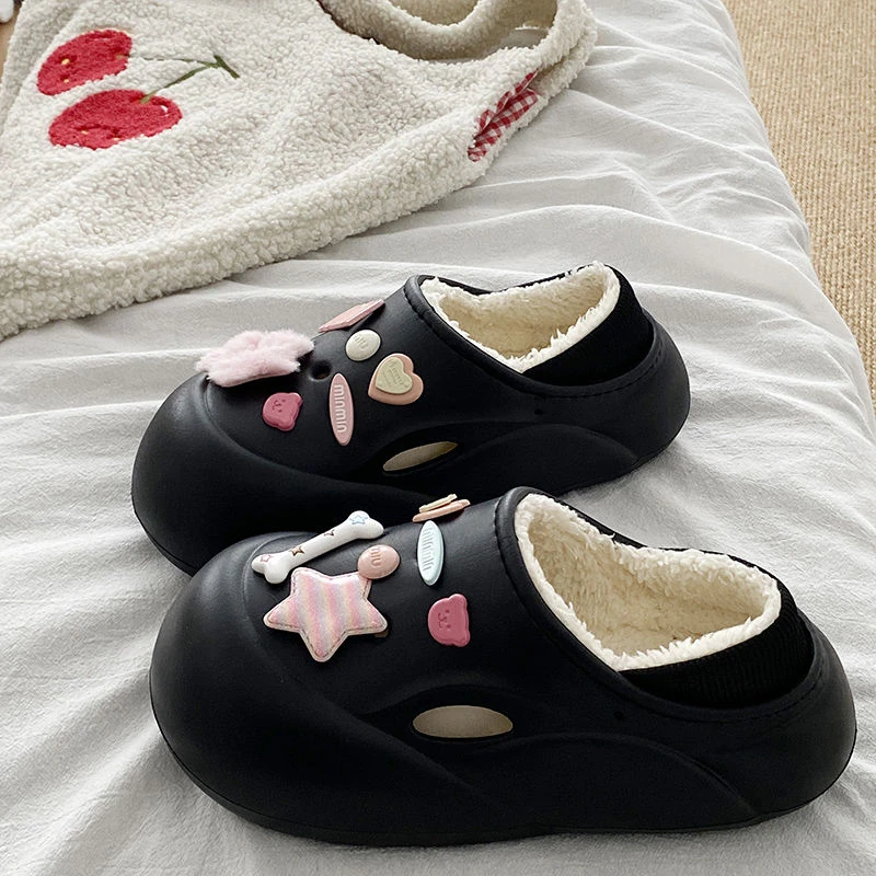 新款冬季包跟DIY棉拖鞋女生加绒室内办公保暖EVA厚底情侣月子棉鞋