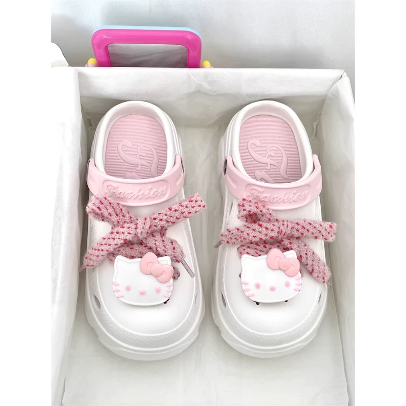 厚底增高洞洞鞋女款夏季2024新款外穿踩屎感沙滩防滑半包头凉拖鞋