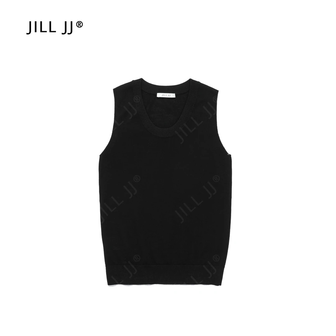 JILL JJ 极简百搭马甲扬子纱U领羊毛背心 N24142