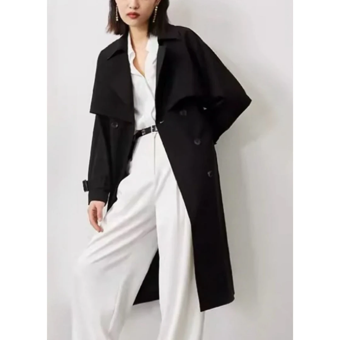 法式秋冬时尚高级感翻领双排扣收腰显瘦气质百搭风衣女8828#0.1