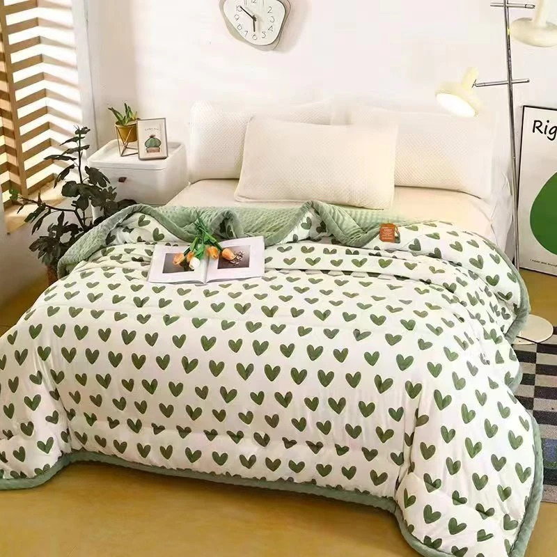 【绿色爱心】 150cm x 200cm±5cm 色织多功能加厚四季通用豆豆被