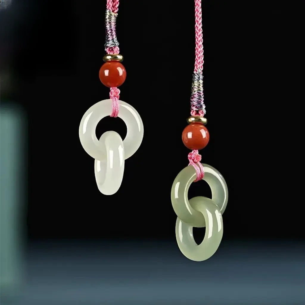 天然新疆和田玉纯手工雕刻环环相扣吊坠挂件珠宝首饰保真正品玉石