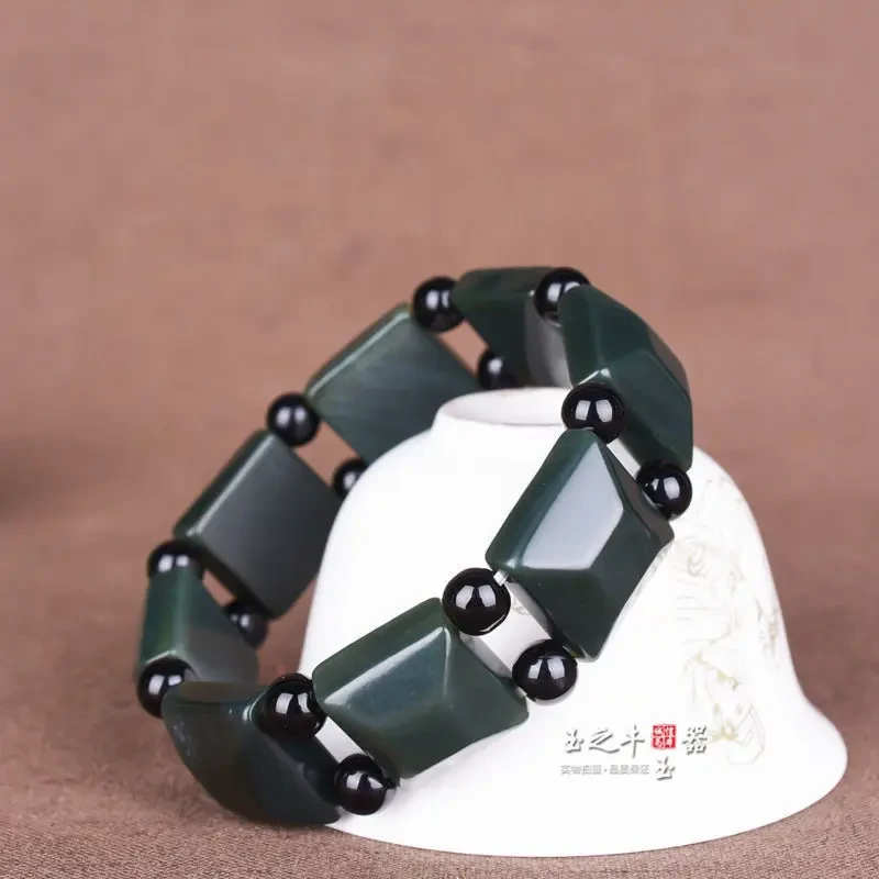 新疆和田玉青玉方牌四方来财手排手链男士和田玉手串塔青和田玉