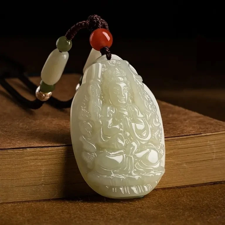 天然和田玉十二生肖本命佛吊坠文殊观音普贤菩萨属龙项链玉坠