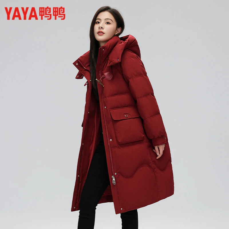 鸭鸭羽绒服女士中长款红色时尚加厚冬季2024年新款潮YE3B624155A