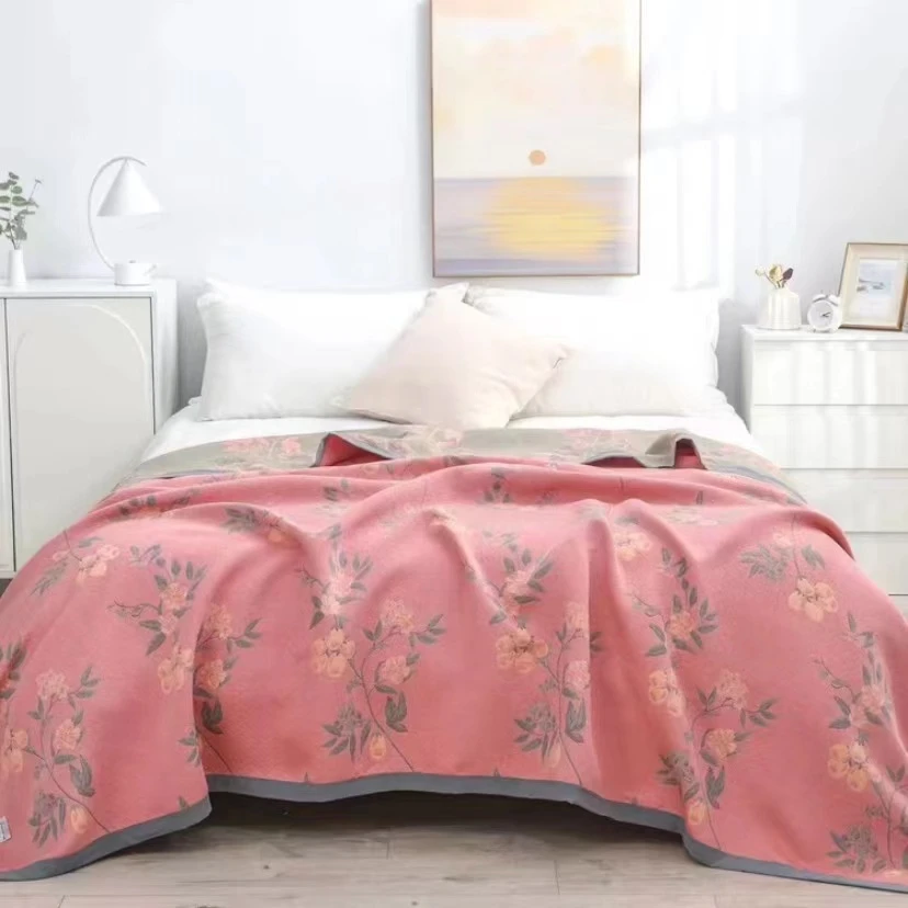 【外贸原单 粉色山果果】十层加厚精梳棉180支纯棉细纱柔软铺盖毯