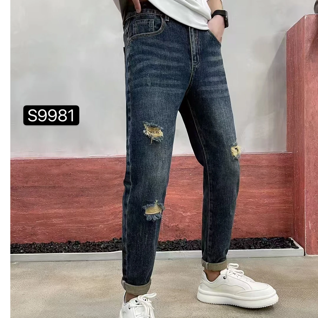 牛仔裤男士时尚休闲破洞修身水洗裤子