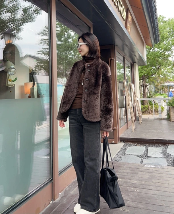 晓夏自制"秘鲁神裤" 自发热*阿尔巴卡羊驼毛秋冬加厚直筒牛仔裤