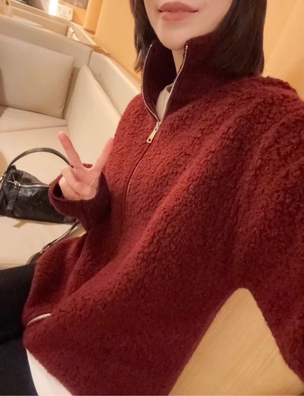 晓夏自制 “美洋洋” 软糯羊毛圈圈纱宽松加厚保暖立领拉链针织外套