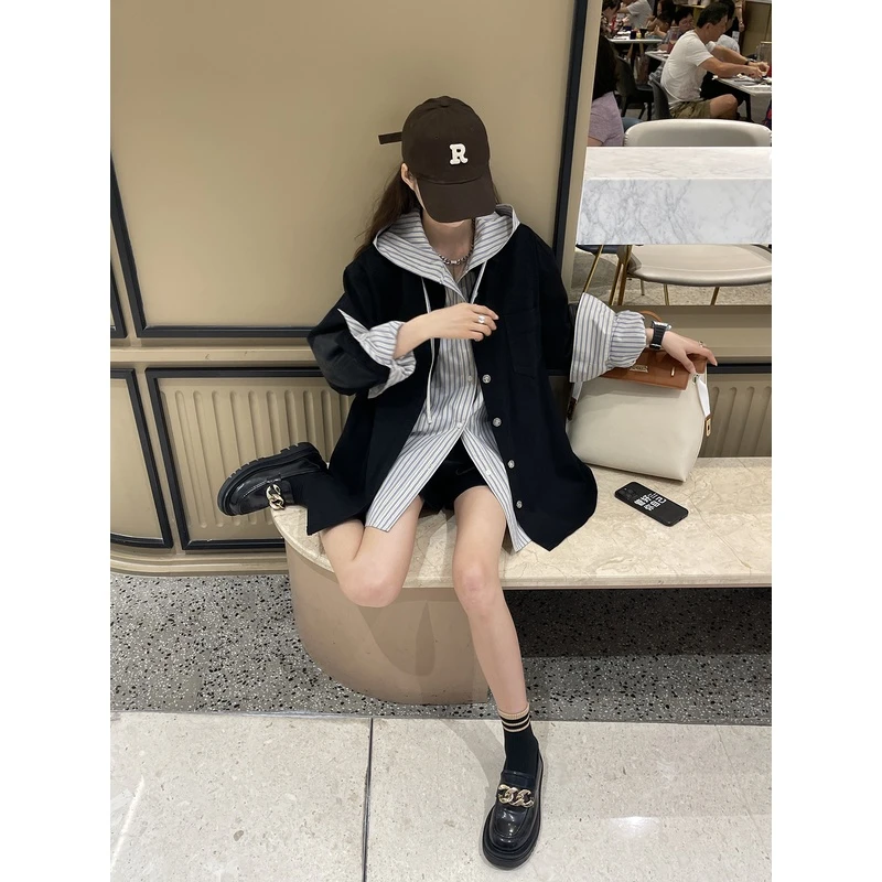 JYCCCCCC黑色牛仔外套女2025秋冬炸街韩版宽松设计感衣ins潮上衣