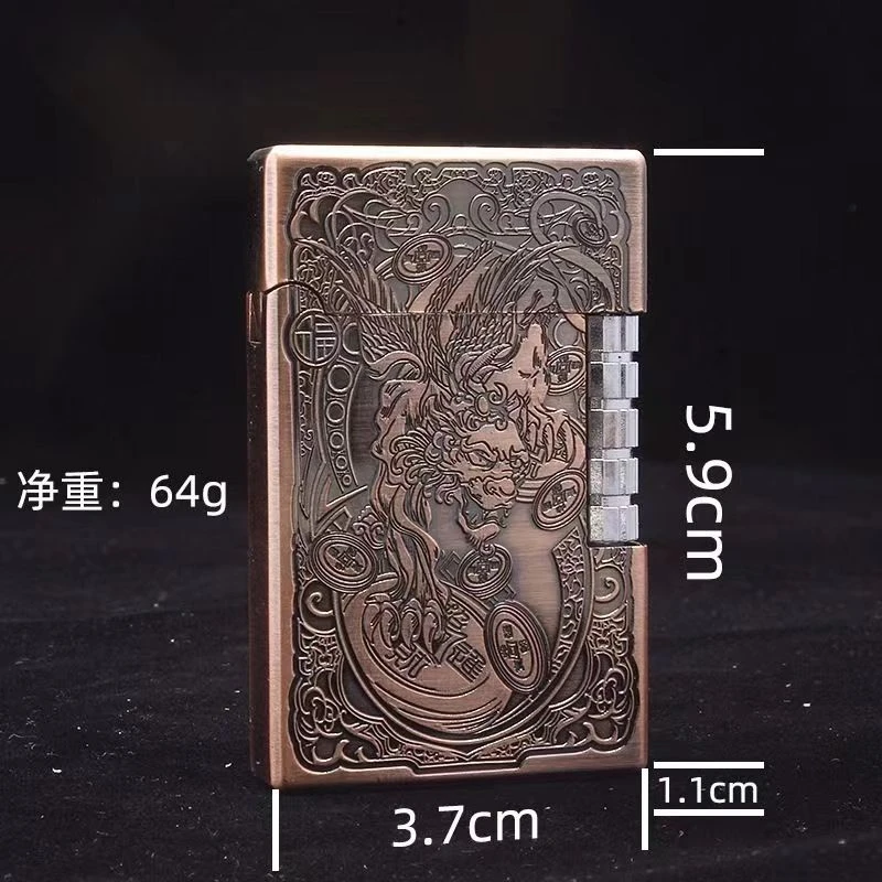 网红复古精品侧滑朗声火机个性炫酷浮雕貔貅打火机