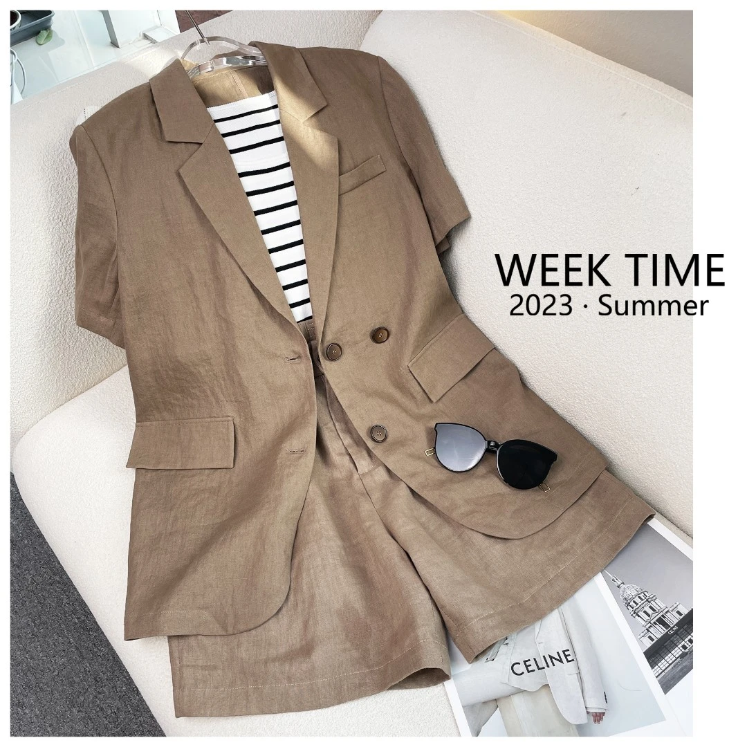 【短袖亚麻西装】简约修身薄款西装通勤气质感时尚纯色外套83851