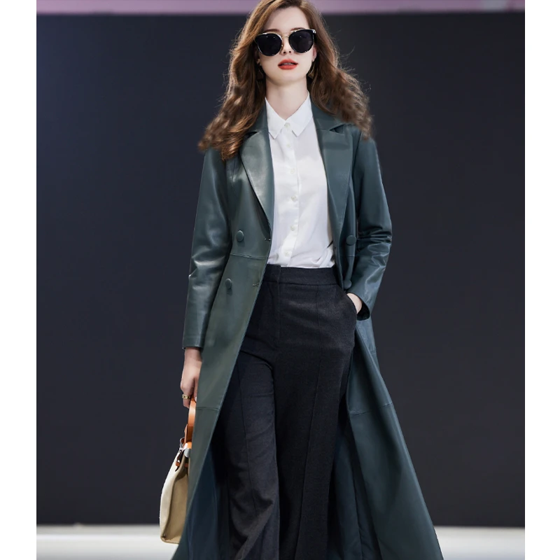 YOUEN 真皮皮衣女气质加长款外套2024秋新款绵羊皮单皮风衣时尚潮